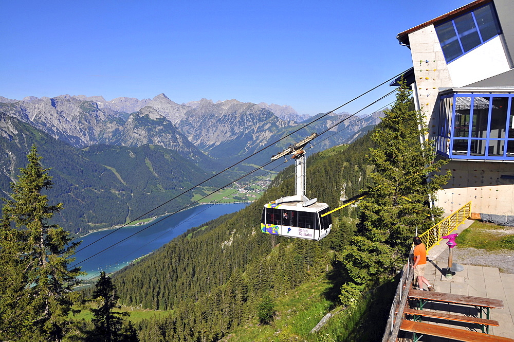 Cablecar to the Rofan over Maurach at lake Achensee, Tyrol, Austria, Europe