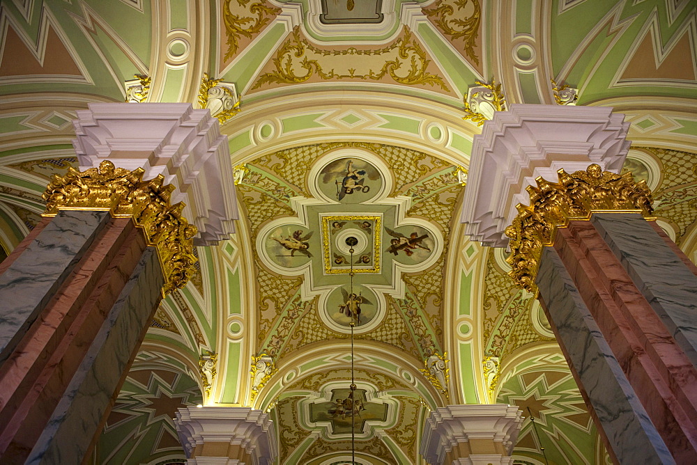 Columns and ceiling in Peter and Paul Cathedral at Peter and Paul Fortress, St. Petersburg, Russia