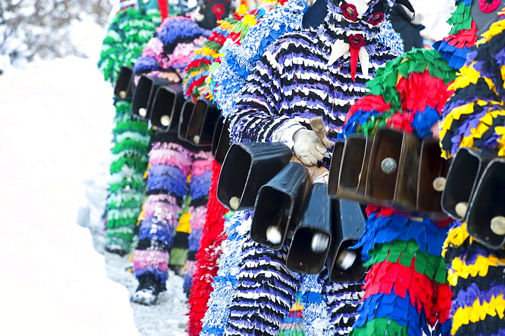 People in disguise and with masks in winter, Stilfs, Vinschgau, Alto Adige, South Tyrol, Italy, Europe