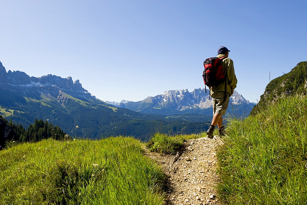 Hiker in Ultental, Alto Adige, South Tyrol, Italy