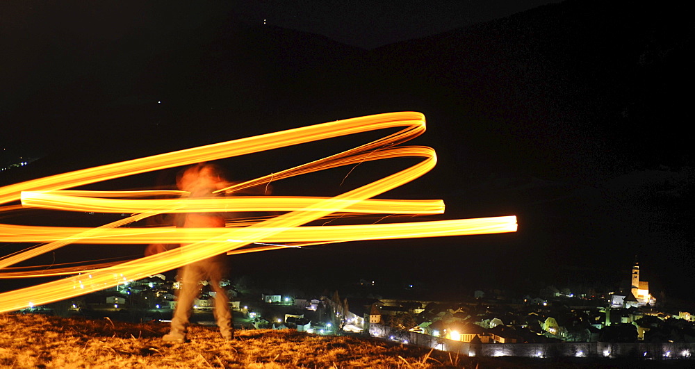 South Tyrol custom, flaming disc launching, Vinschgau, Alto Adige, South Tyrol, Italy