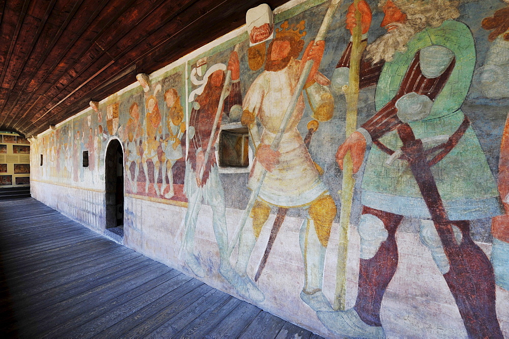 Medieval fresco at Runkelstein castle, Bolzano, South Tyrol, Alto Adige, Italy, Europe