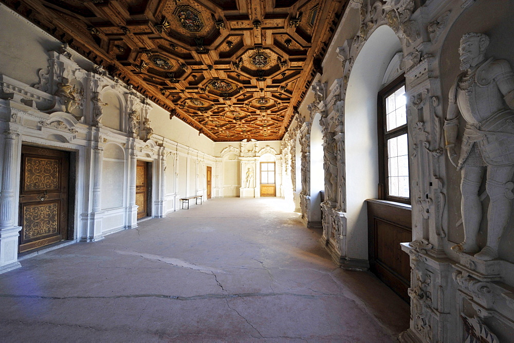 Panelled ceiling inside of Trostburg castle, Waidbruck, Valle Isarco, South Tyrol, Alto Adige, Italy, Europe