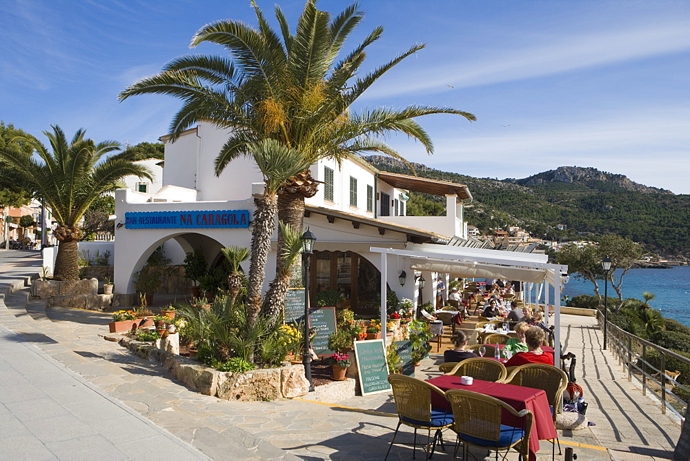 Outdoor Seating at Na Caragola Restaurant, Sant Elm, Mallorca, Balearic Islands, Spain