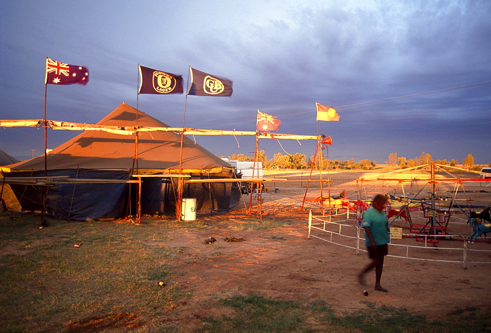 Rain approaches, boxing tent of Fred Brophy's Boxing Troupe, Boulia, Simpson Desert, Queensland, Australia