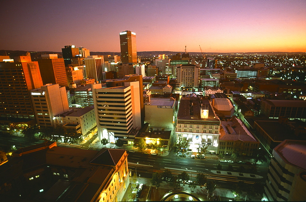 View from the Hyatt Hotel at night, Downtown, Adelaide, South Australia, Australia