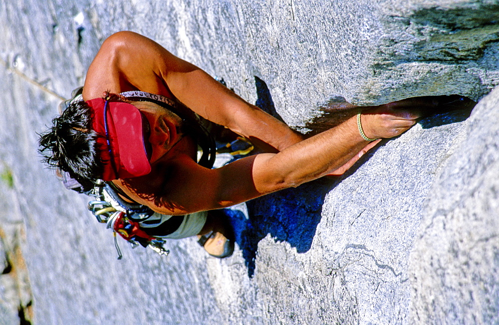 Christian Bogensberger climbing Nutcracker, Alpine climbing, Yosemite Valley, California, USA