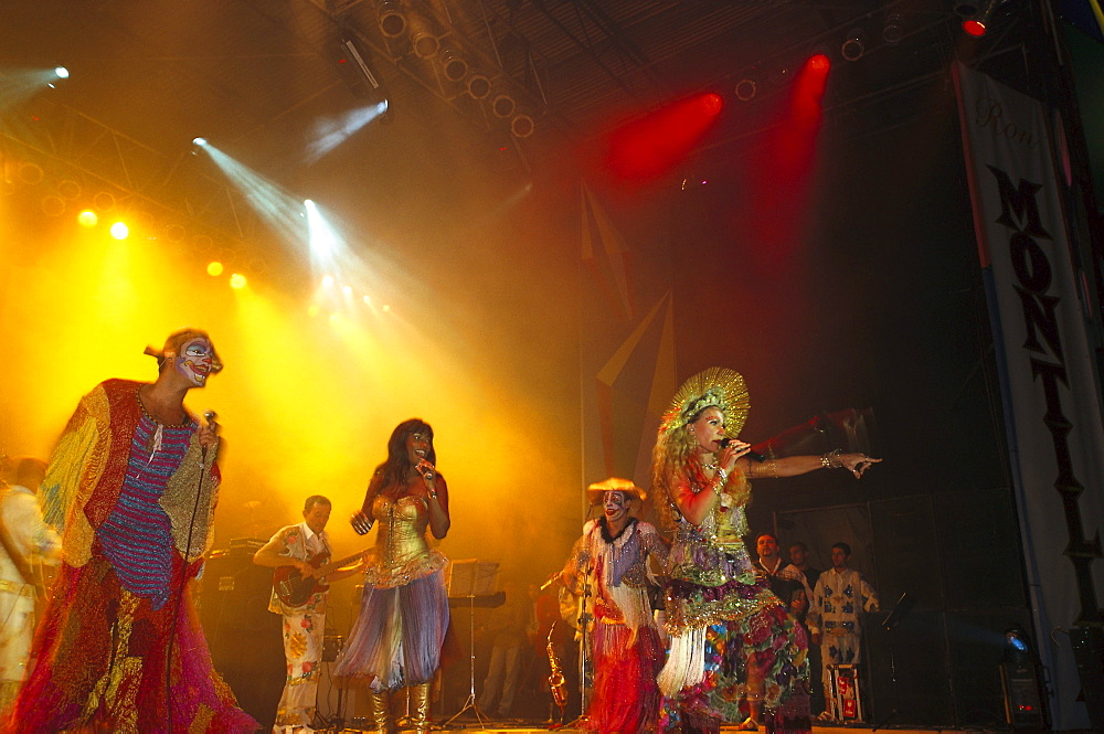 Elba Ramalho at Festas Juninas, band with singer on stage, Sao Joao, Brazil, South America