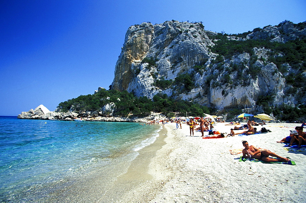 People on the beach, Cala di Luna, Golfo di Orosei, Ogliastra, Sardinia, Italy, Europe