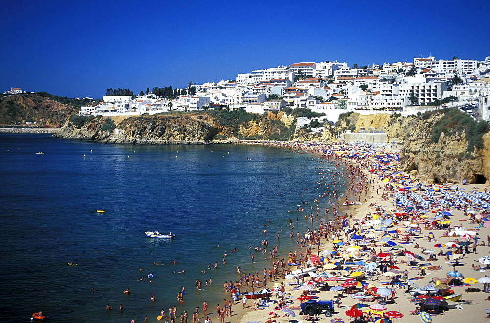 The main beach in the sunlight, Albufeira, Algarve, Portugal, Europe