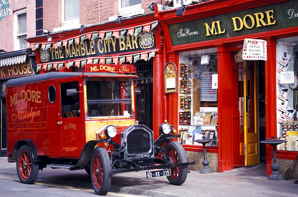 Oldtimer in front of the Ml Dore Shop, Kilkenny, Co. Kilkenny, Ireland