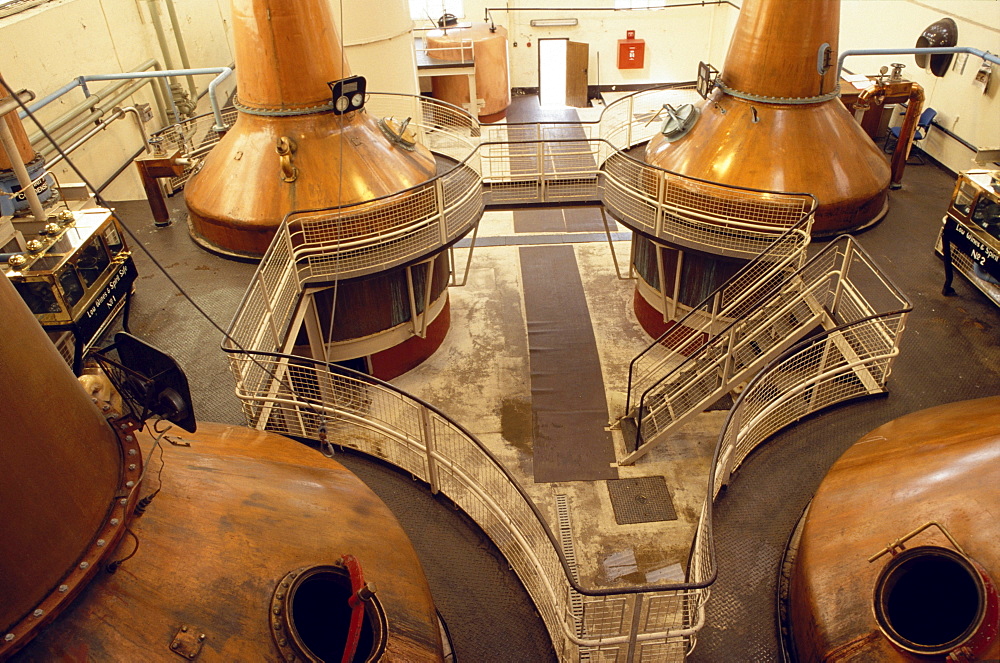 Copper still pots at Ben Nevis distillery, Fort William, Invernesshire, Scotland, Great Britain, Europe