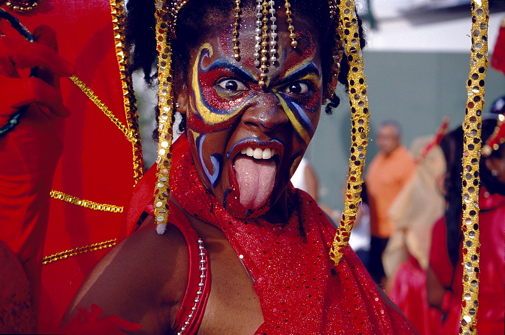 Woman in costume dancing at Mardi Gras, Port of Spain, Trinidad and Tobago, Caribbean