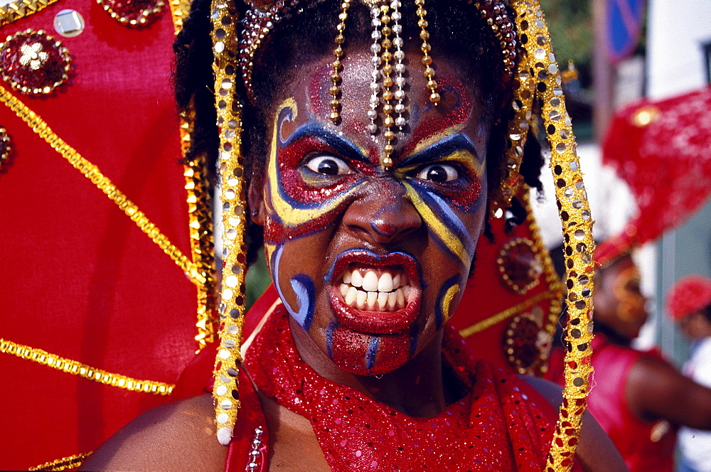 Woman in costume dancing at Mardi Gras, Carnival, Port of Spain, Trinidad and Tobago, Caribbean