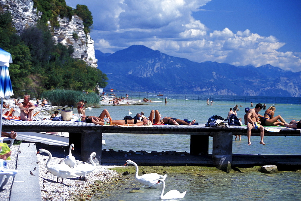 Pebbled beach, Sirmione, Lake Garda, Trentino, Italy