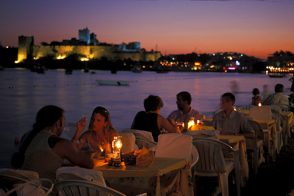 Restaurant at the sea in the evening, Nightlife, Bodrum, Turkey