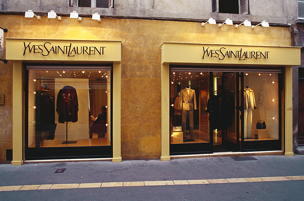 Illuminated fashion shop, Aix-en-Provence, Bouches-du-Rhone, Provence, France, Europe