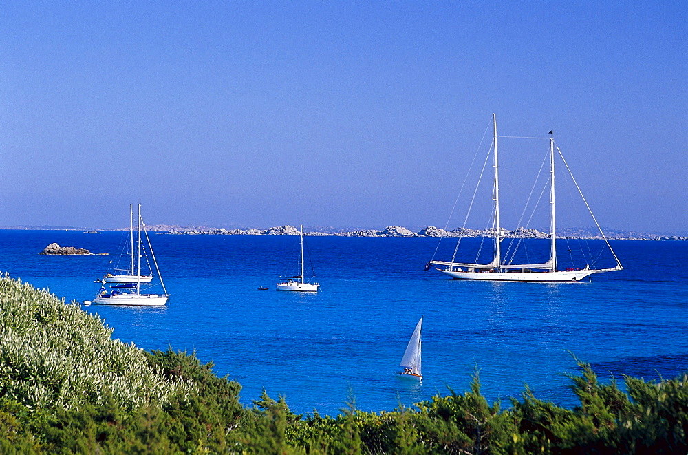 Sailboats, Plage de Piantarella, south coast, near Bonifacio Corsica, France