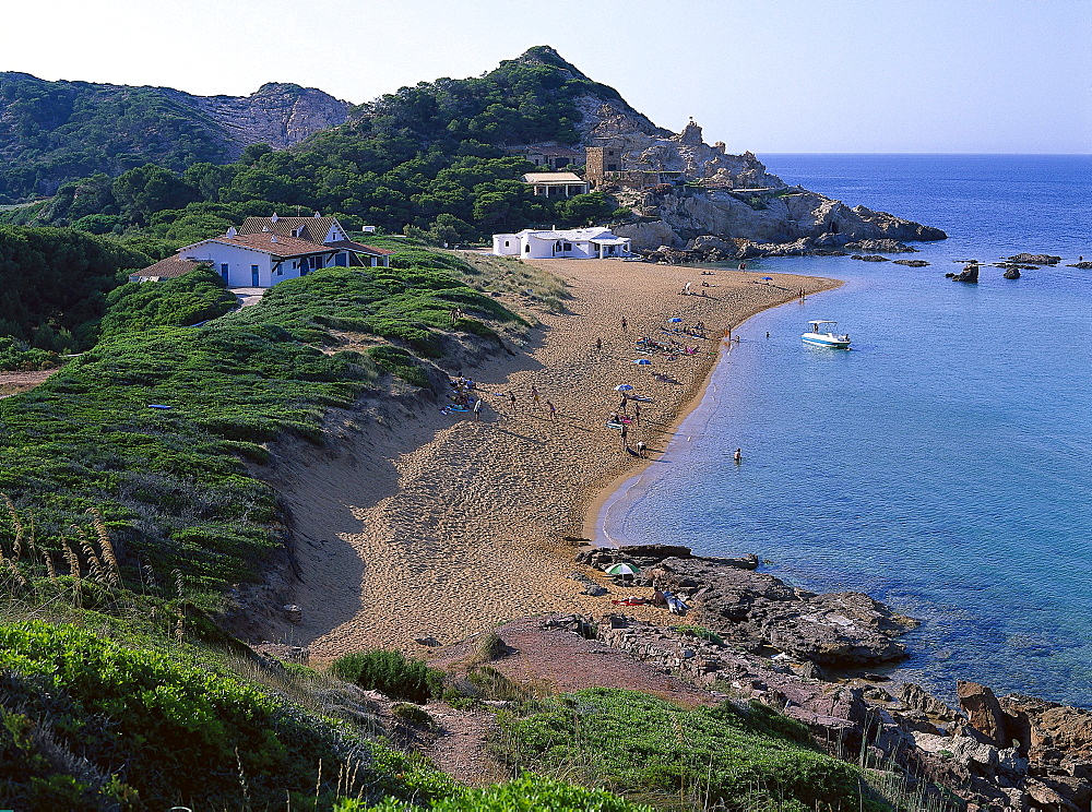 Coastal landscape and bay, Cala Pregonda, Minorca, Spain