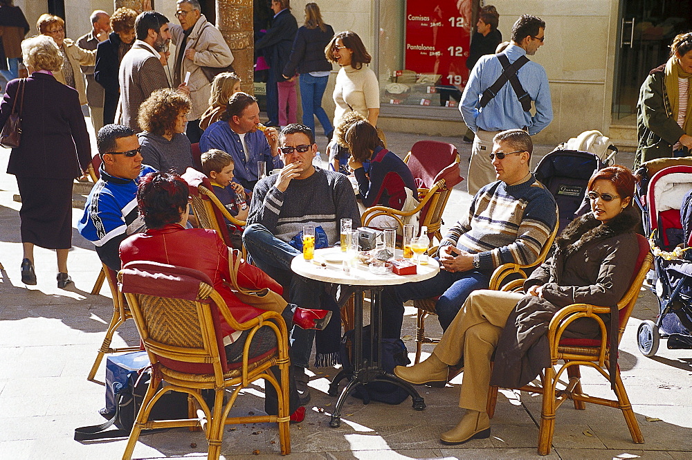 People in a street cafe, Placa Major, Palma de Mallorca, Mallorca, Spain