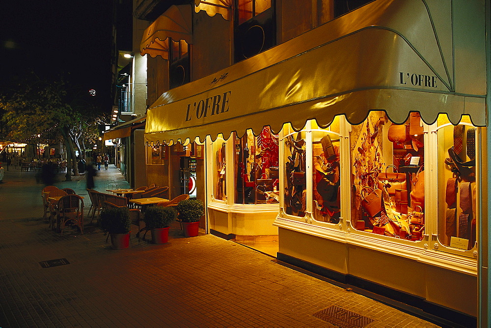 Shop selling leather clothes, Passeig d' es Born, Palma de Mallorca Mallorca, Spain