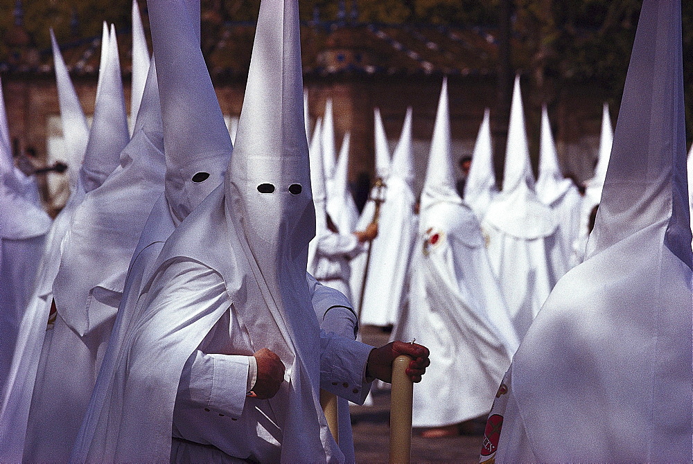 People in white, Semana Santa, Seville Andalusia, Spain, Andalusia, Spain, Europe