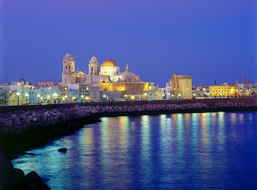 City View with Cathedral, C·diz, Mediterranean Sea, Andalusia, Spain