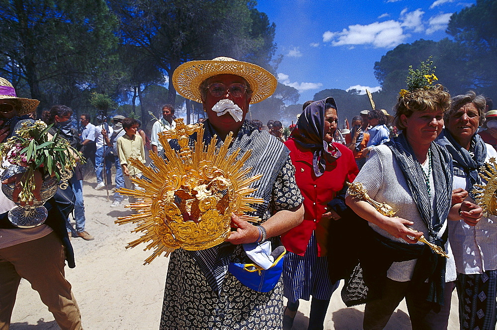 Pilgrims carrying liturgical items on their way, Andalusia, Spain