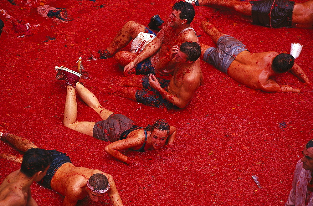 People at the tomato festival, Tomatina, Tomato Festival, Bunol, Valencia, Spain