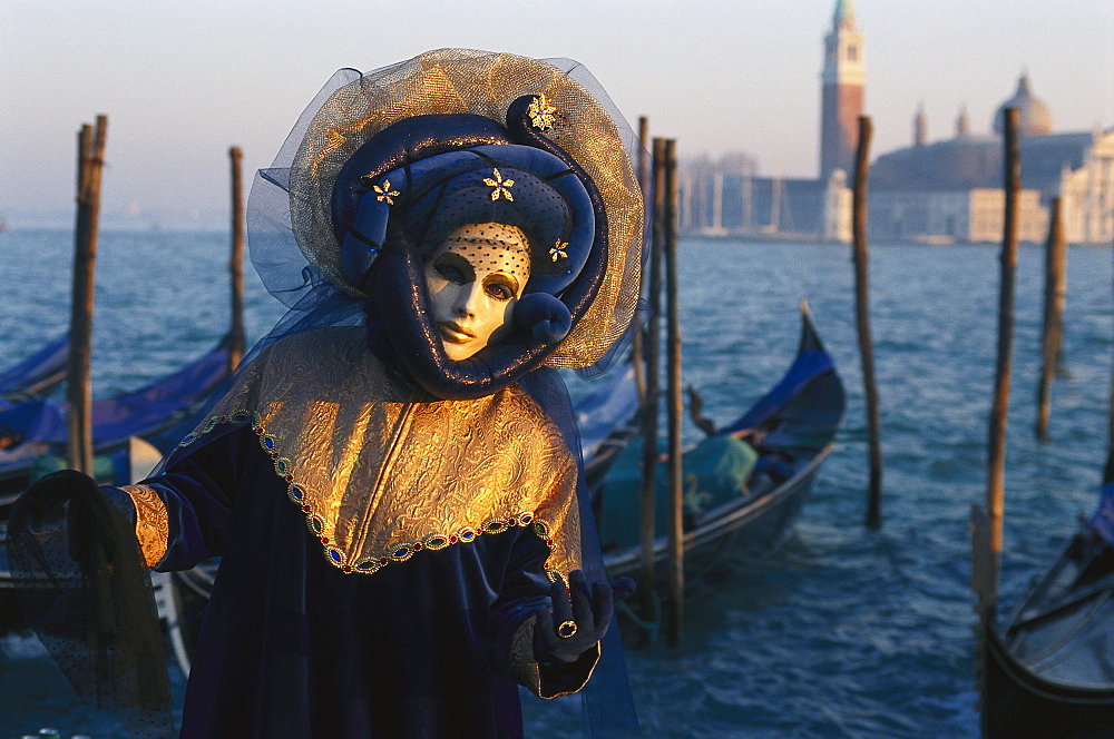 Disguided person with mask at carnival, Venice, Veneto, Italy, Europe