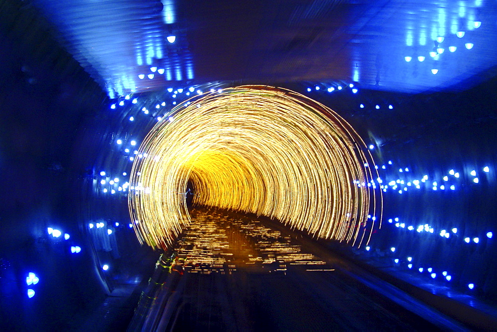 Interior view of the tunnel between Bund and Pudong, Shanghai, China, Asia