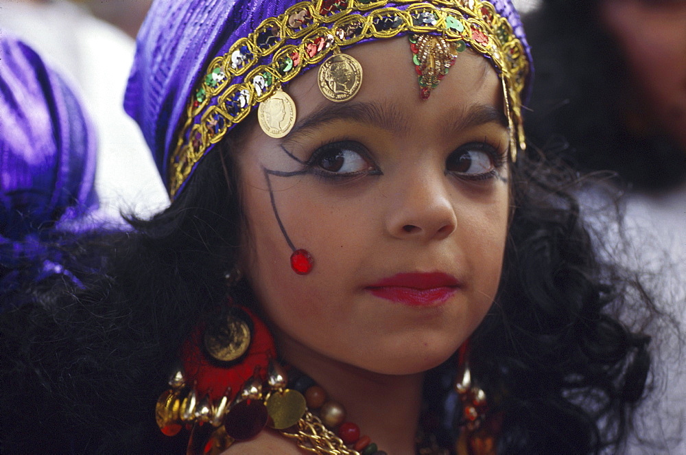 decorated child, Carnival, Santa Cruz de Tenerife, Tenerife, Canary Islands, Spain