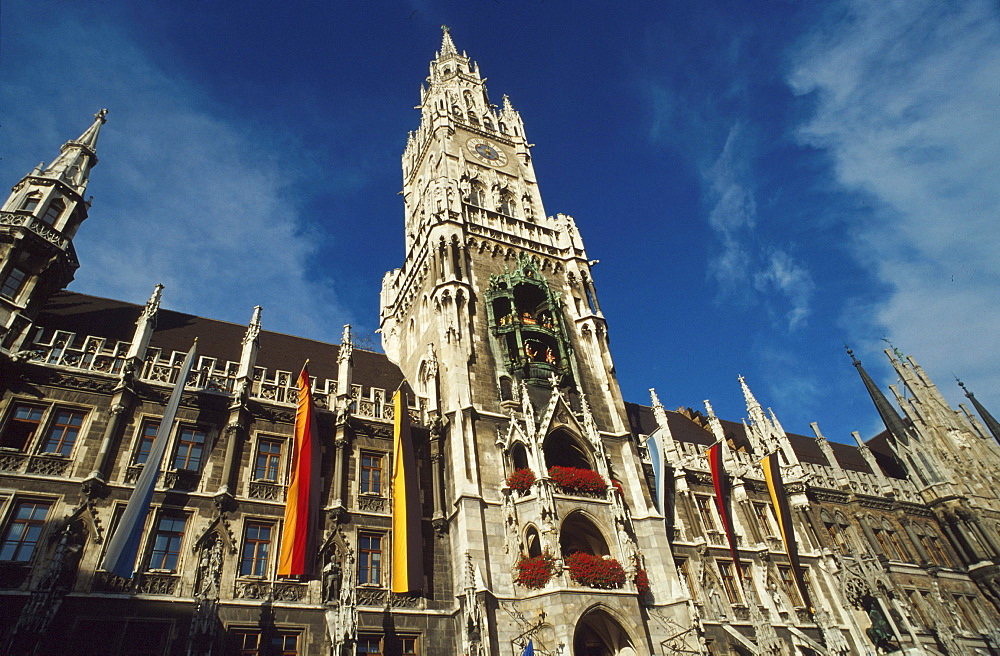 Low angle view at the New Town Hall, Munich, Bavaria, Germany, Europe