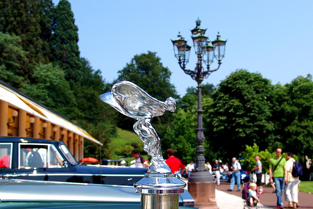 Vintage cars and people at a park, Baden-Baden, Baden-Wuerttemberg, Germany, Europe