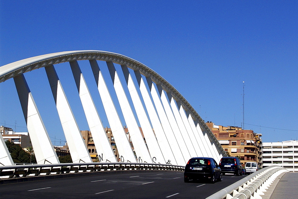 Modern bridge under blue sky, Valencia, Spain, Europe