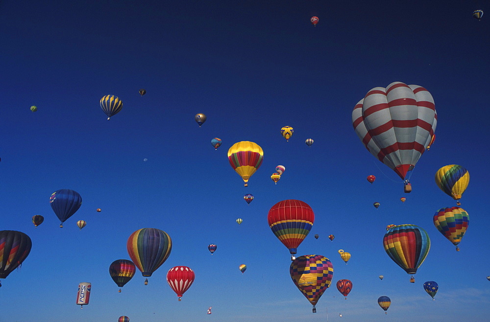 Hot air balloons in front of blue sky, Balloon Fiesta, Albuquerque, New Mexico, USA, America