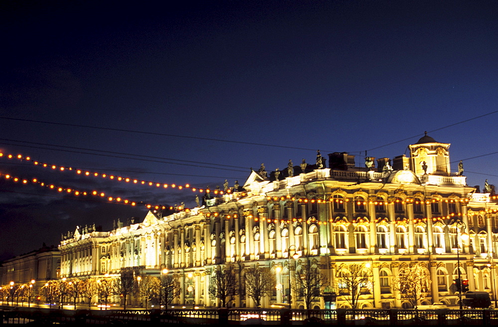 The illuminated Hermitage at night, St. Petersburg, Russia, Europe