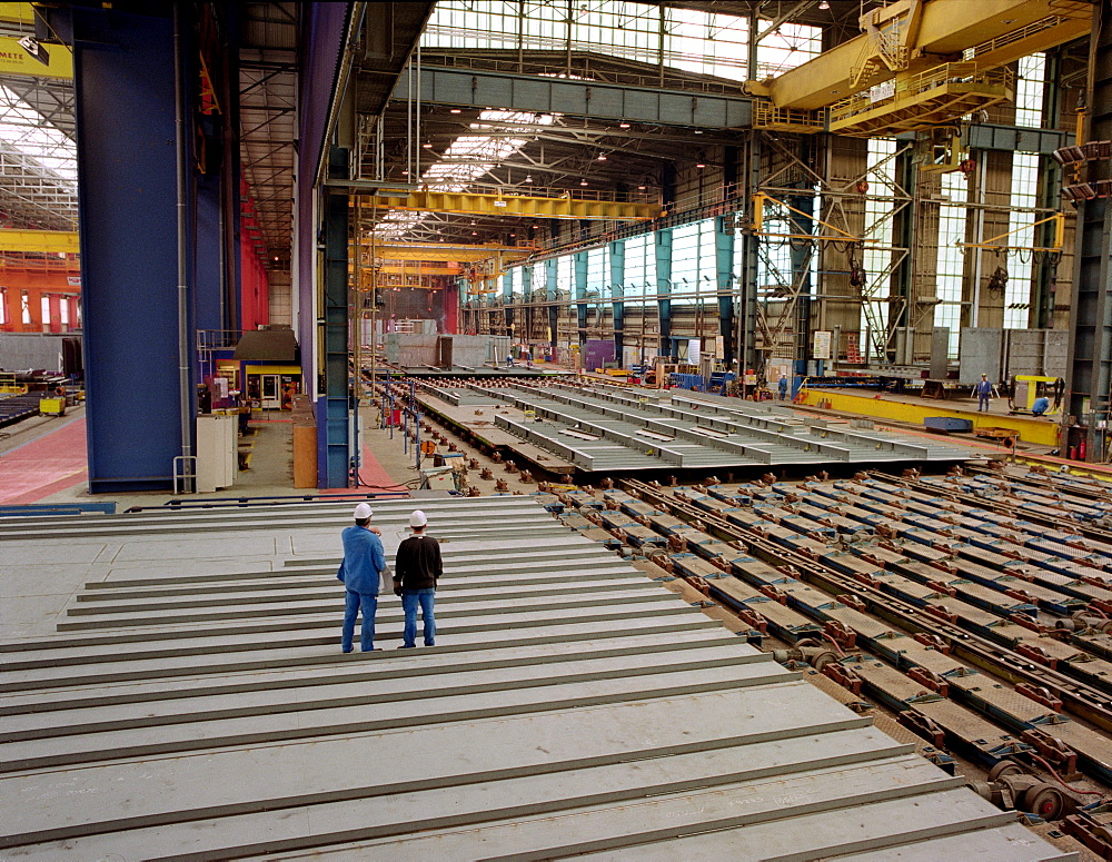 Huge factory floor, dry dock, Queen Mary 2, Saint-Nazaire, France