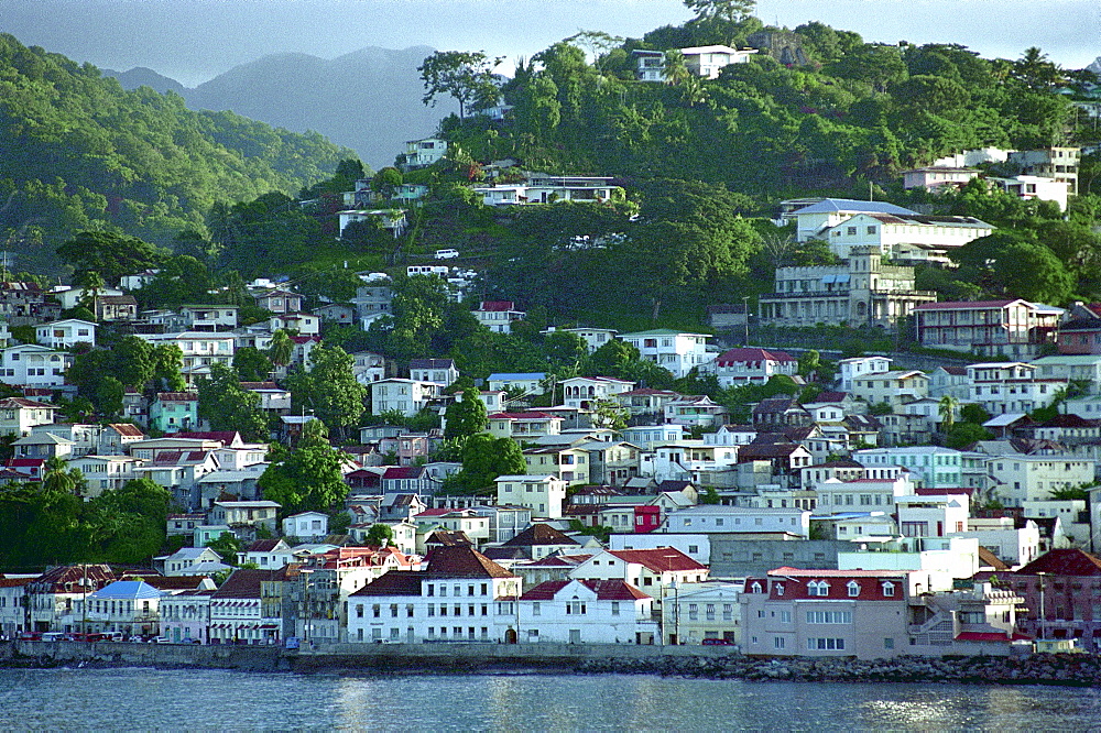 Houses at a mountain side, St. GeorgeÂ¥s, Grenada, Caribbean, America