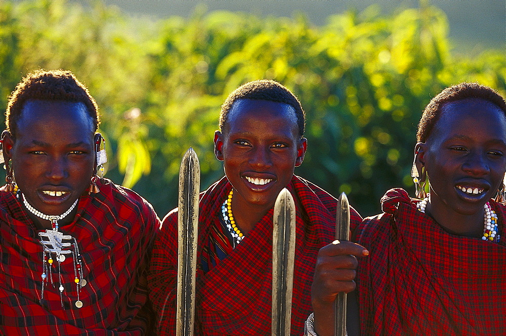 Three Masai Tribesmen, Tanzania, Africa