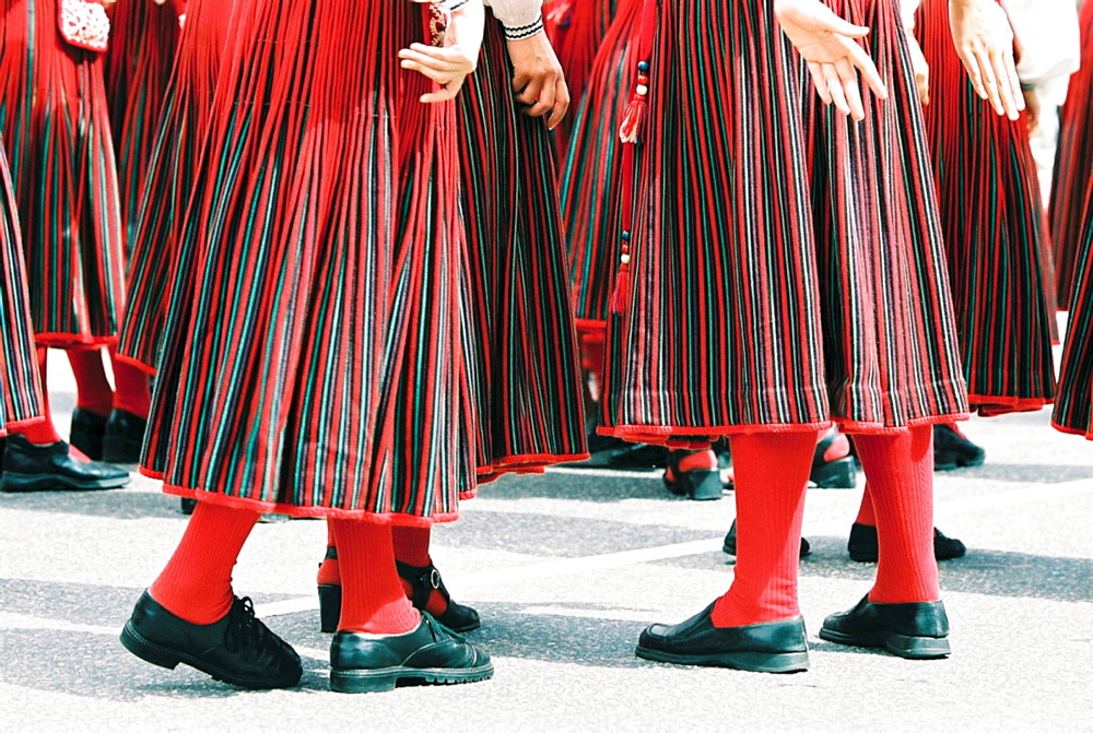 People in traditional costumes at traditional celebration, Tallinn, Estonia