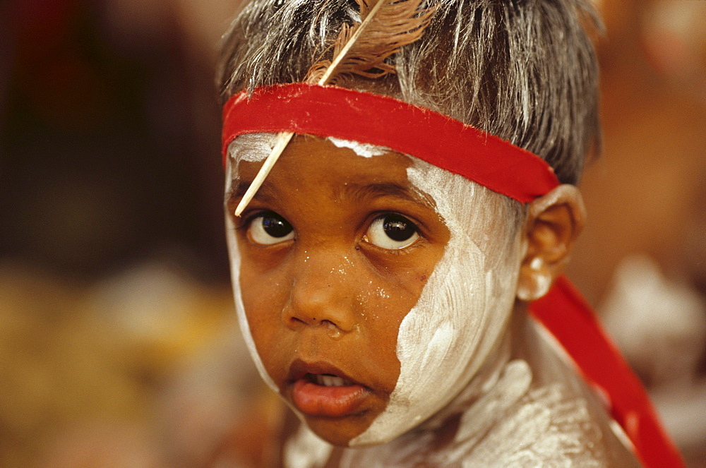 Boy with red Headband, Aborigine, Body painting, Laura Dance Festival, Cape York Peninsula, Queensland, Australia