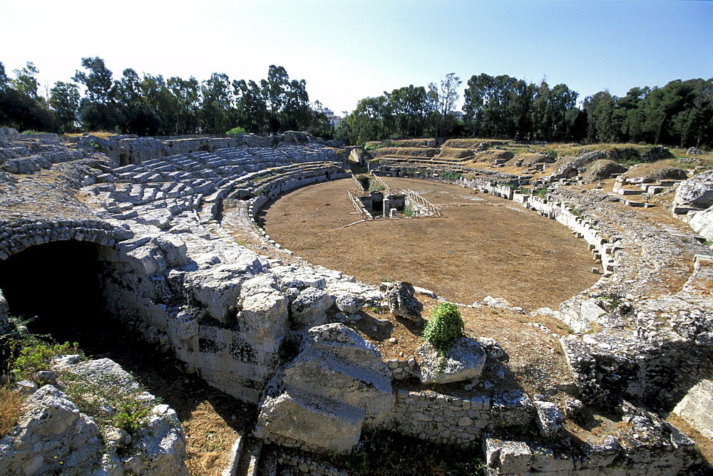 Roman theatre in the sunlight, Syracuse, Sicily, Italy, Europe