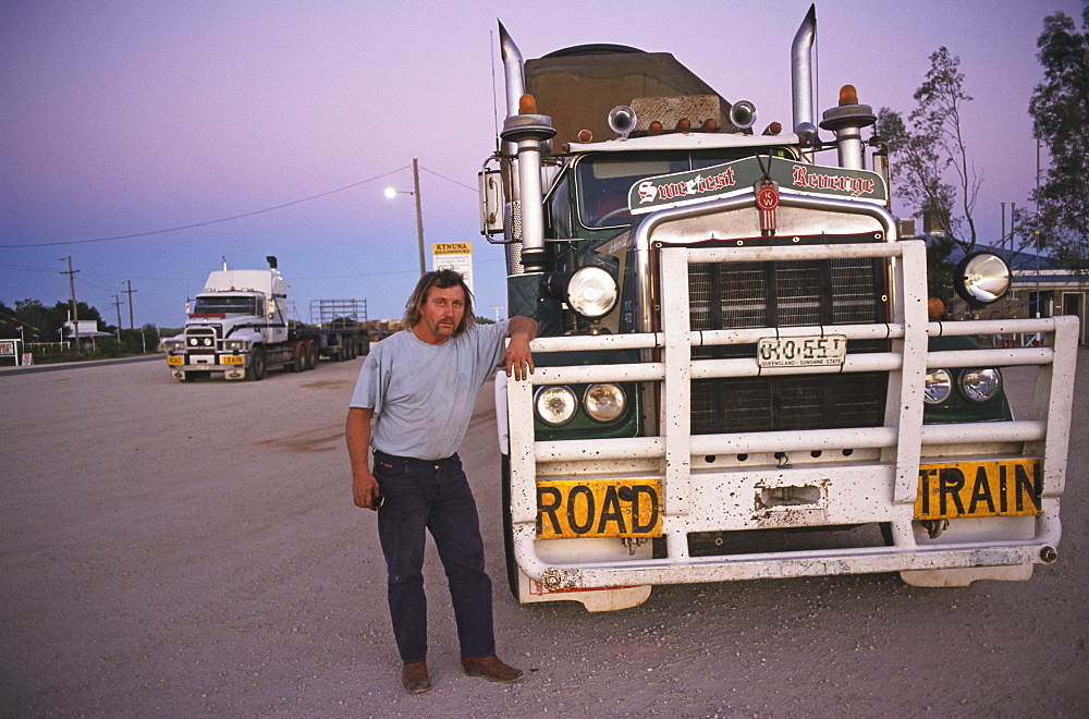 Truck driver and truck, at Kynuna Roadhouse, Queensland, Australia