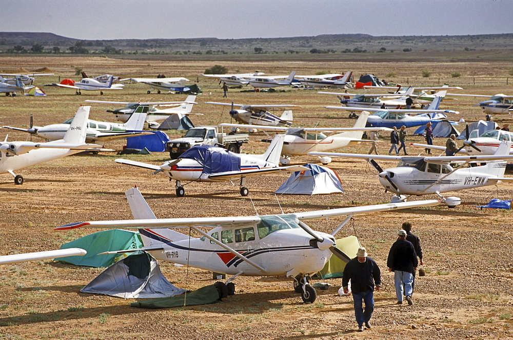 Airfield with airplains, annual horse races, Birdsville, Queensland, Australia