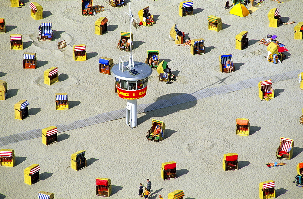 Beach chairs at beach, Travemunde, Lubeck, Schleswig-Holstein, Germany