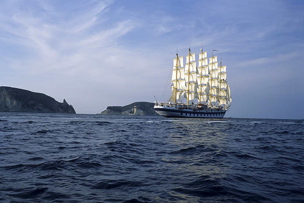 Full-Sail Royal Clipper, Sailing in Mediterranean Sea, Near Ponza, Italy