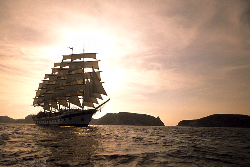 Full-Sail Royal Clipper, Sailing in Mediterranean Sea, Near Ponza, Italy