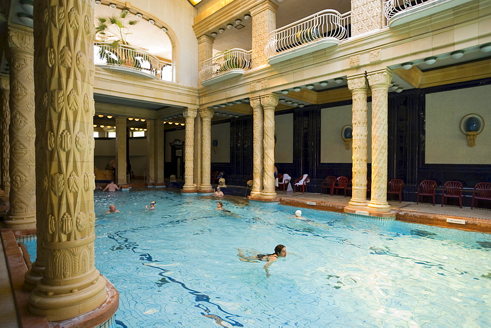 Inside the Gellert Baths, People swimming in the Gellert Baths, Buda, Budapest, Hungary