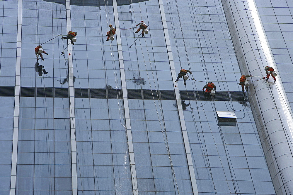 Office window cleaner, highrise, Hochhaus, Fensterputzer, Abseilen, abseiling, Glassfassade, glass